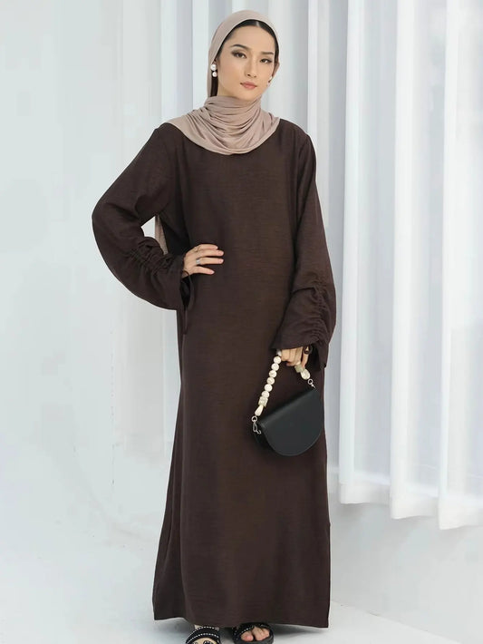 Elegant Abaya Dress – Modest Lace-Up Sleeve Kaftan Robe for Women