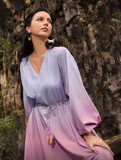 Women Ombre Long Maxi Drawstring Dress