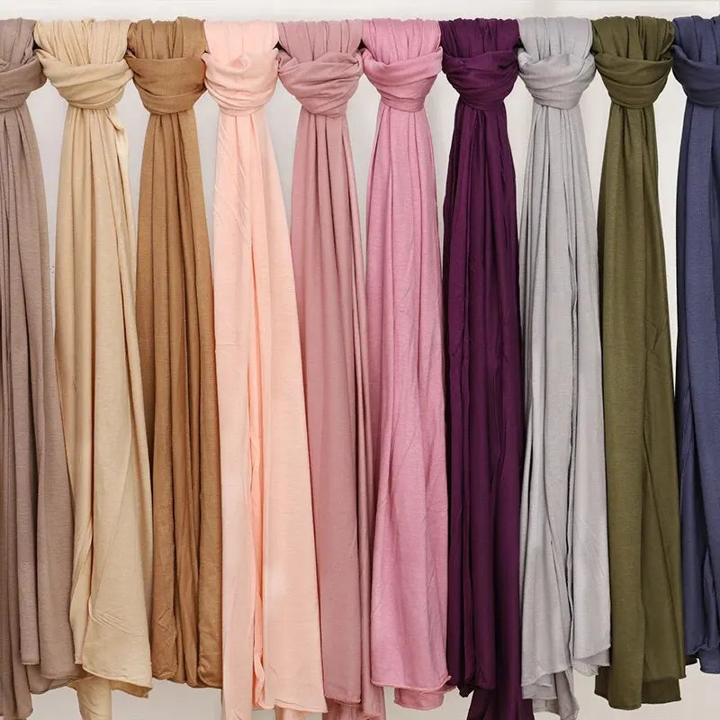 Modal Cotton Jersey Hijab – Lightweight Long Headscarf, Plain Muslim Shawl & Turban Wrap
