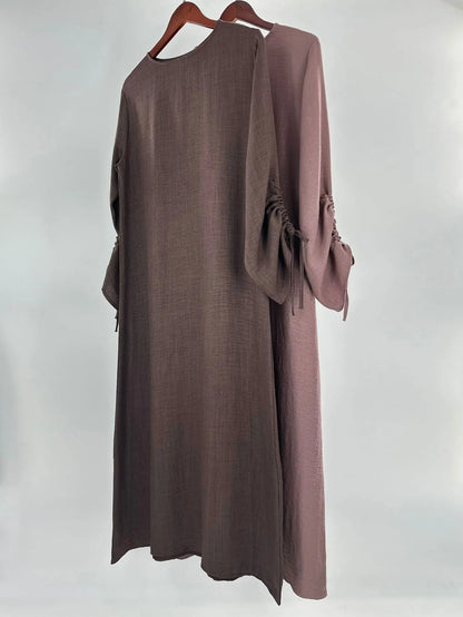 Elegant Abaya Dress – Modest Lace-Up Sleeve Kaftan Robe for Women