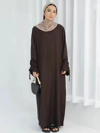 Elegant Abaya Dress – Modest Lace-Up Sleeve Kaftan Robe for Women