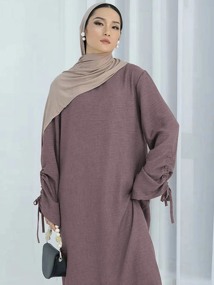 Elegant Abaya Dress – Modest Lace-Up Sleeve Kaftan Robe for Women
