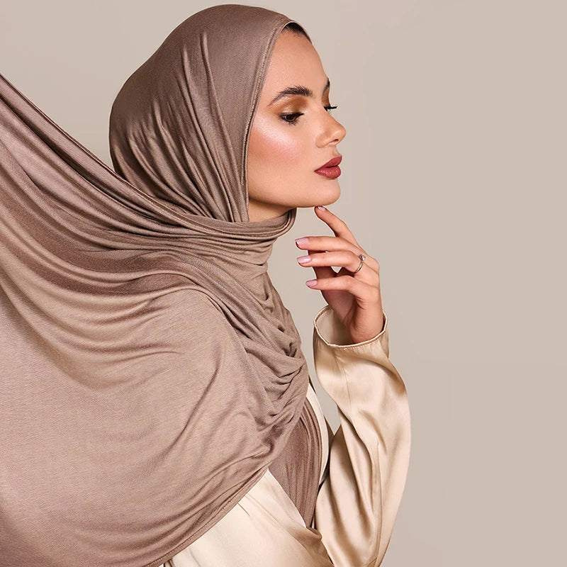 Modal Cotton Jersey Hijab – Lightweight Long Headscarf, Plain Muslim Shawl & Turban Wrap