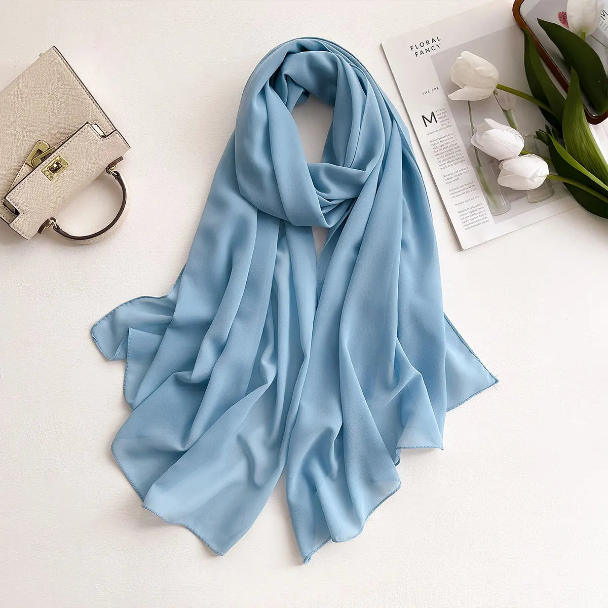Premium Chiffon Hijab Scarf – Plain Solid Color Maxi Wrap for Women