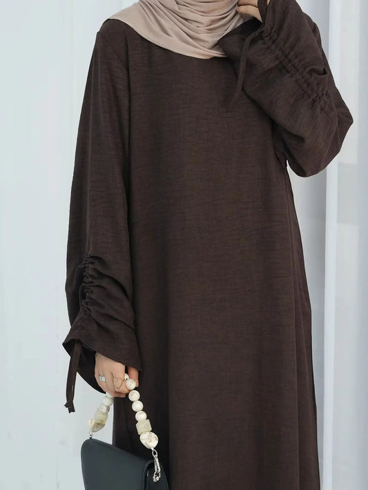 Elegant Abaya Dress – Modest Lace-Up Sleeve Kaftan Robe for Women