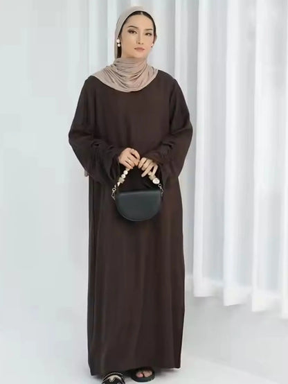Elegant Abaya Dress – Modest Lace-Up Sleeve Kaftan Robe for Women